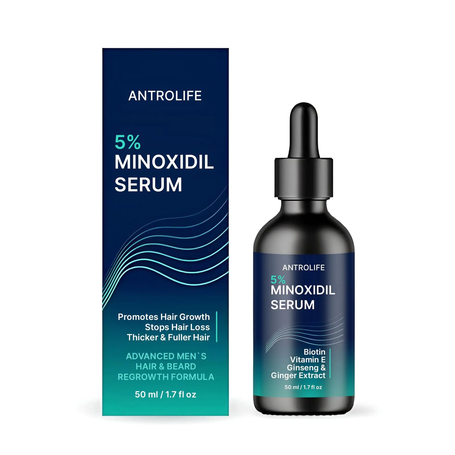 Minoxidil for Men 5% - Hair Growth Beard Growth Kit Minoxidil 5 Percent + Vitamin E Ginseng Ginger Extract Biotin Hair Growth Serum - Anti Hair Loss Regrowth Treatment