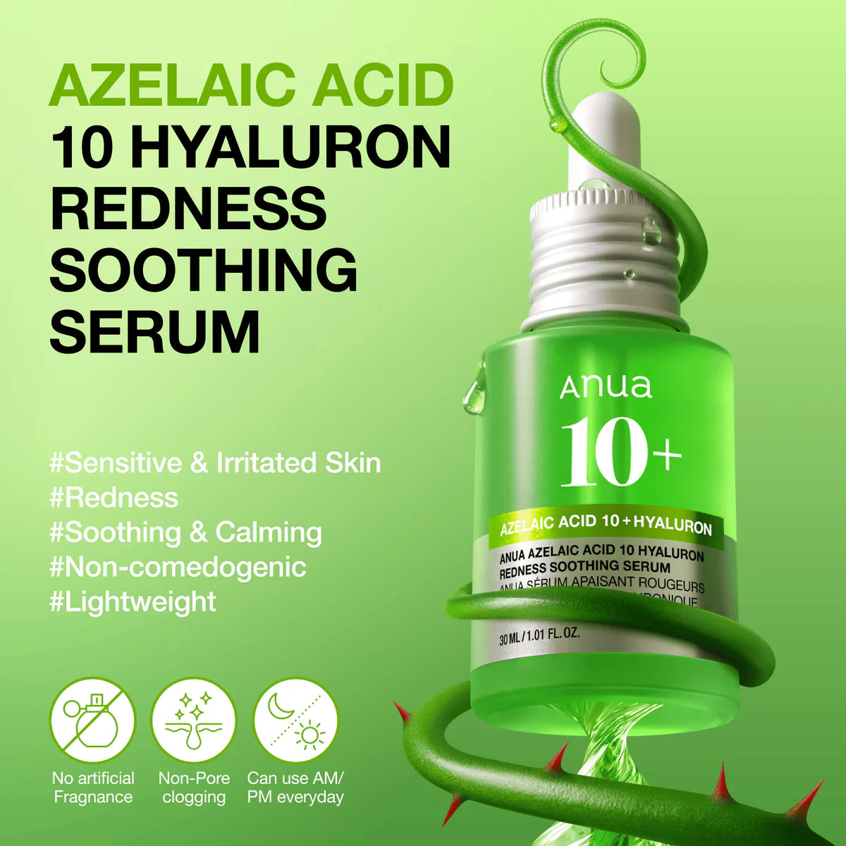Anua – Azelaic Acid 10 Hyaluron Redness Soothing Serum – 30 ml