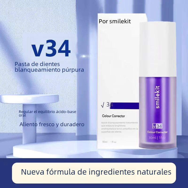 V34 Purple Toothpaste for Whitening and Stain Removal