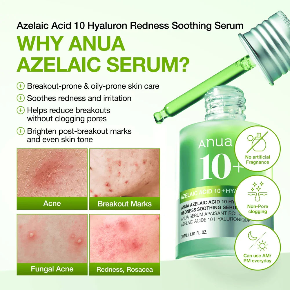 Anua – Azelaic Acid 10 Hyaluron Redness Soothing Serum – 30 ml