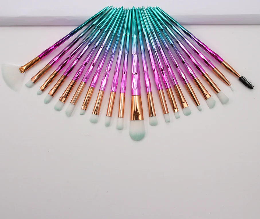 20-Piece Eye Brush Set with Colorful Diamond Handles