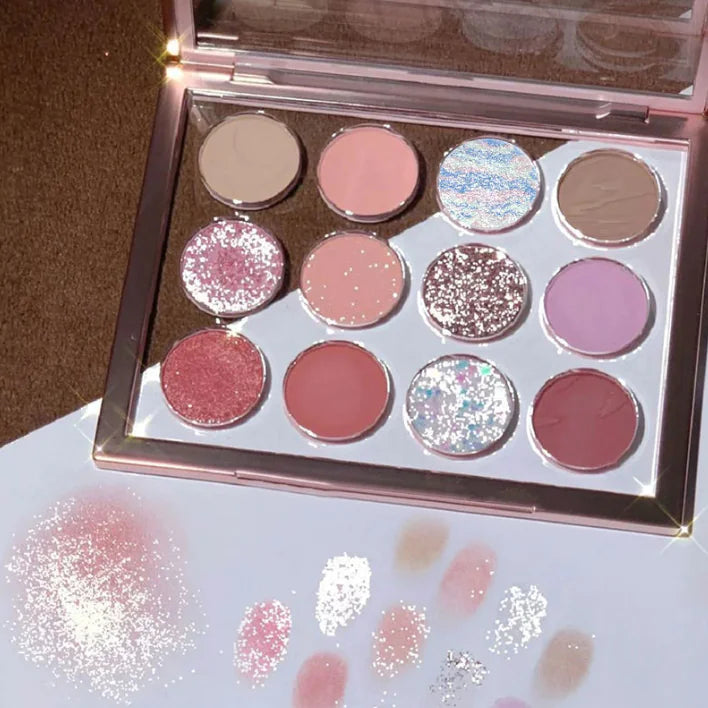 12-Color Transparent Eyeshadow Palette with Shimmer & Matte
